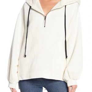 Free People Oversized Off White Hoodie with Quarter Zip, Size M